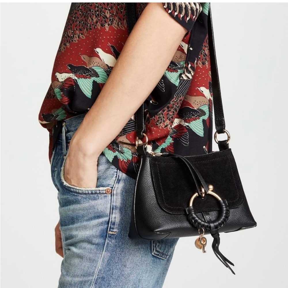 Joan cross-body zipped mini bag, refined combination of grained & suede cowhide